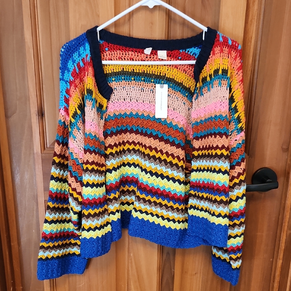 Betty Knit Cardigan Moth Anthtopologie Colorful Chevron NWT